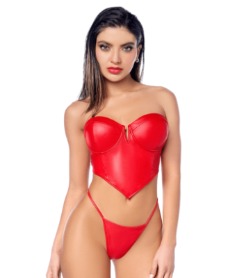 Ensemble 2 pièces en similicuir rouge lisse 